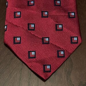 Vintage Genesis Red Blue 100% Italian Silk Men’s Neck Tie Made In Canada
